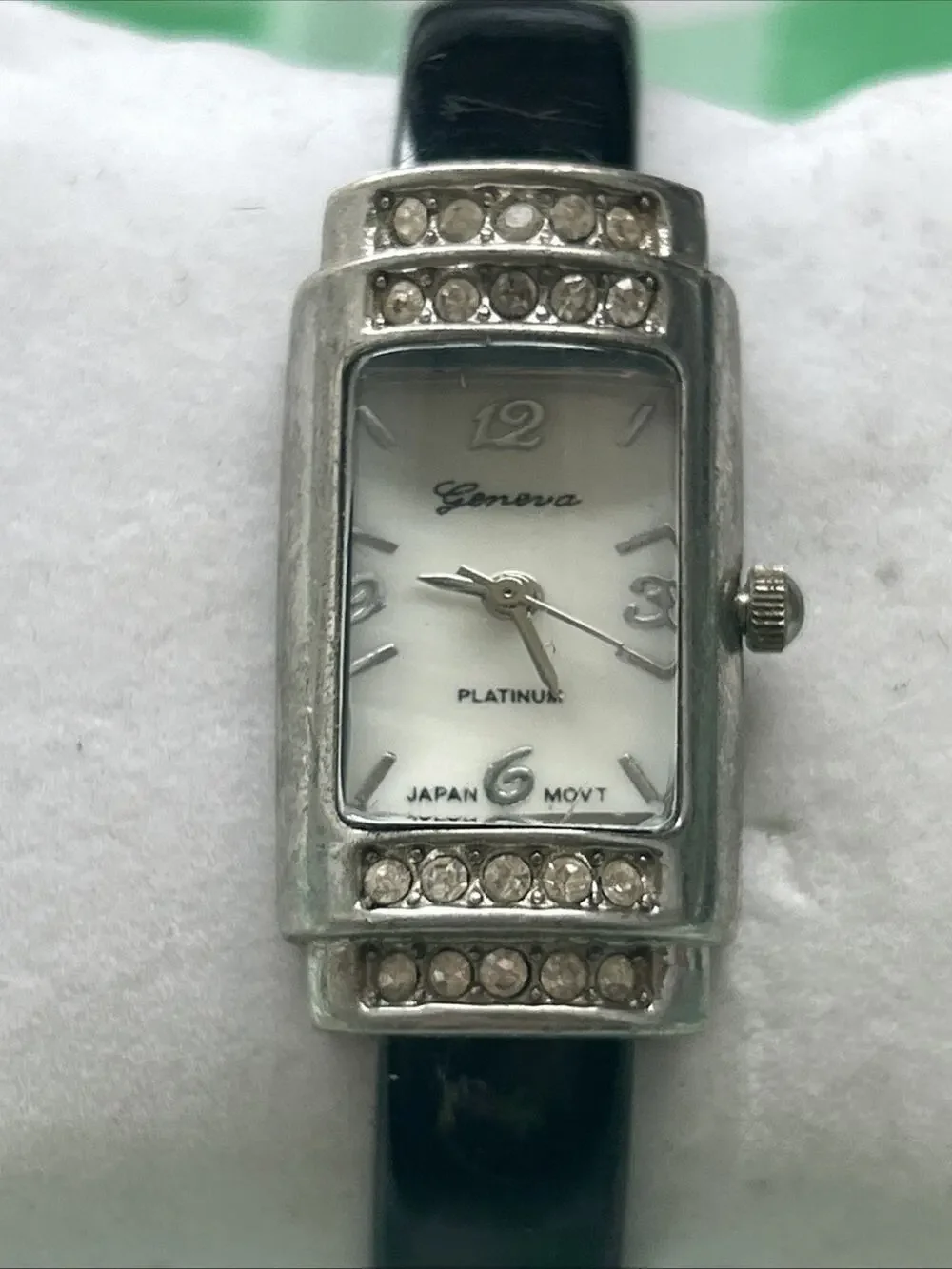 Geneva Silver Tone Black Band Cuff Watch